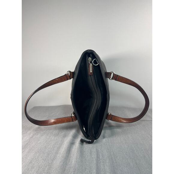 Fossil Leather Tote Bag, Black pebbled leather with brown handles. - Picture 6 of 12